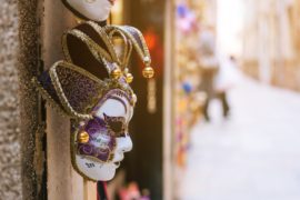Traditional venetian mask in store on street
